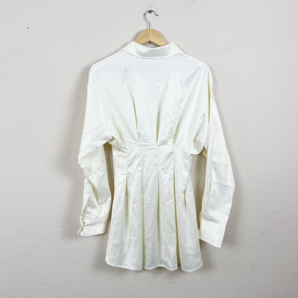 2208M Decaf Ivory Satin Shirt Mini Dress Size Medium - Picture 8 of 8